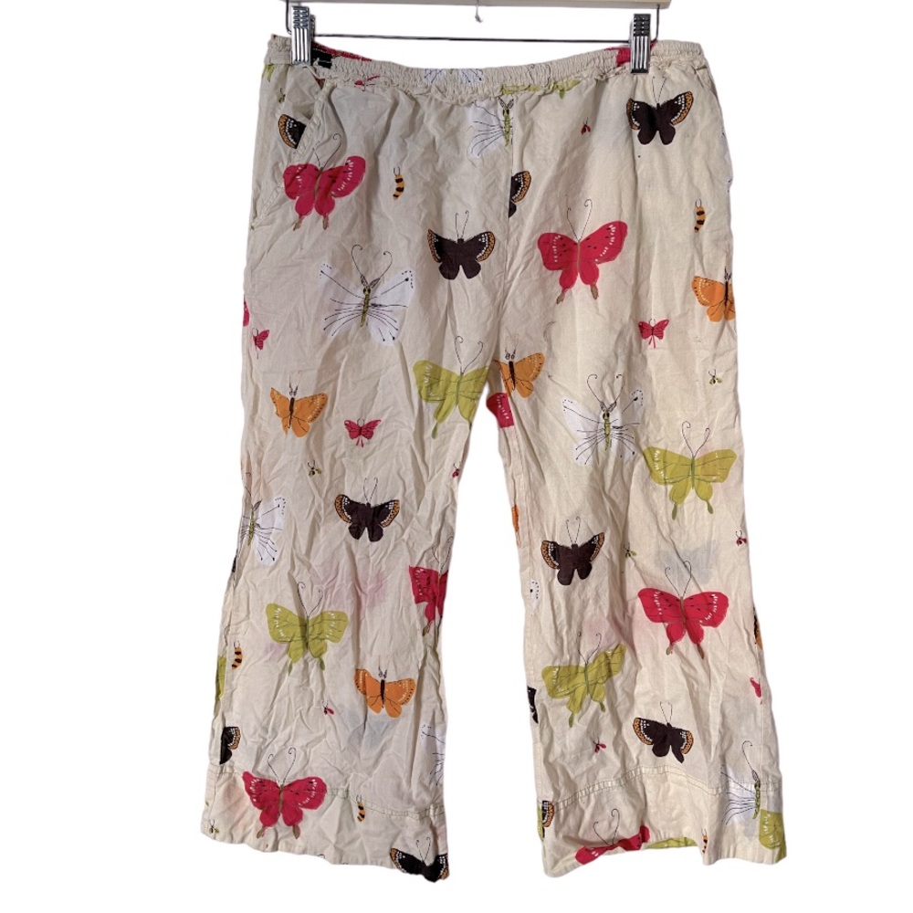 Vintage‎ Cropped Butterfly Print Pajama Pants. m
